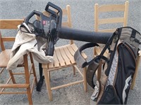 Lot leaf blower, oak high chair, 2 matching side