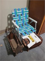 Lawn chair, stepstool, magazine rack +