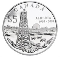 99.99 Silver 2005 RCM Alberta's Centennial $5 Coin