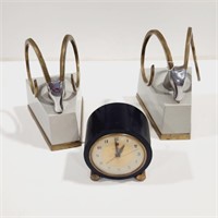 Mid-Century Style Rams Head Bookends, Alarm Clock