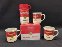 Campbell's Soup recipe card tin, plastic mugs,