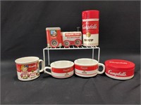 Campbell's Soup train tin, mugs, thermos