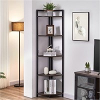 FATORRI Rustic 5 Tier Corner Shelf  Walnut Brown