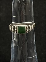 Vintage Handmade Silver Ring with Green Stone