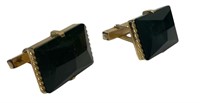 PR OF 18KT GOLD MENS CUFF LINKS  W/ FACETED GREEN