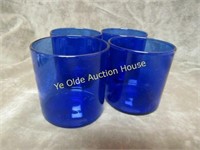 Lot of 4 Small Cobalt Blue Glass Juice Size Tumbls