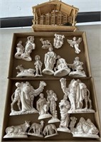 Ceramic/Porcelain Nativity Set with Wood Manger -