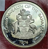 Silver 1974 $10 Commonwealth Of The Bahamas 48G C