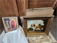 Framed Dog Painting and Fruit Print