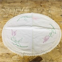 Embroidered Linen Table Center Cloth (Vintage)