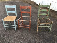 3 VINTAGE CHAIRS - ONE CANE SEAT IS DONE