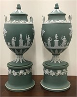 Pair Of Ornate Large Wedgwood Porcelain Urns