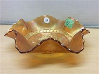 Fluted Edge Carnival Glass Dish - Orange