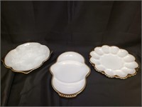 3 Gold Rimmed Anchor Hocking Dishes