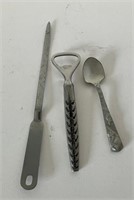 Pewter bottle opener spoon and letter opener