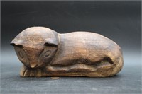 Vintage Asian Hand-Carved Wooden Content Cat