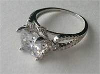 Sterling 925 Square Cut Crystal Ring Size 6