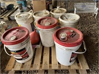 Pallet of Used Hydraulic Oil & Funnels