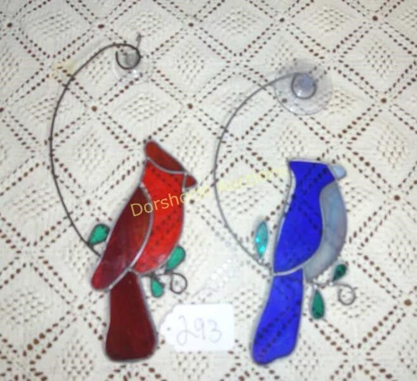 STAINED GLASS BIRDS - RED & BLUE - W/ SU