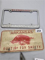 Vintage Arkansas Razorbacks License plate & frame