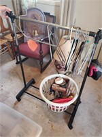 Clothes Rack and Basket w/ Contents