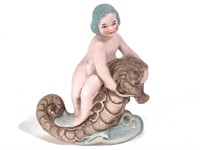 Bisque Mermaid & Seahorse Mini Figurine 2.75" H