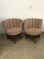 Real Barrel Chairs Lot of 2 Upholstered Swivel