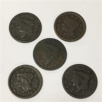 Group Of 5 Large Cent Coins