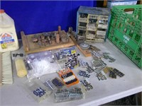 crate, router bits, stones, organizer