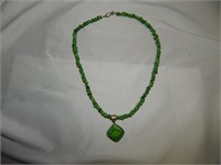 Ladies Green Turquoise Necklace & Pendant Sterling