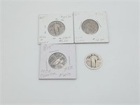 4 Silver Quarters Standing Liberty 1920's