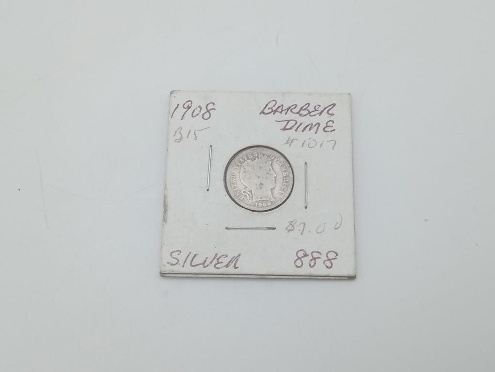 1908 Barber Dime Silver US Coin