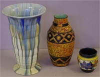 Large art deco blue pottery vase