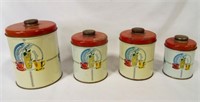 Vintage MCM Tin Kitchen Canister Set - Coffee
