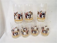 (7) Glass Drinking Glasses with Cow & Rooster