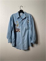 Vintage Looney Tunes Button Up Denim Shirt