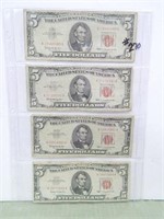 (6) 1963 $5 RED SEAL NOTES, (1) 1957 $1 Silver -
