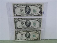 (3) 1950 Series $10 Fed. Res Notes – XF