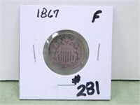 1867 Shield Nickel -No Rays – F