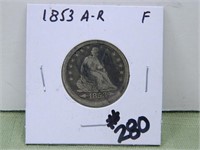 1853 w/Arrows and Rays Seated Quarter – F