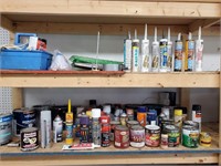 contents of 2 shelves, paint,stain and more