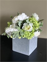 Bright White Green Floral Arrangement in Cube Pot