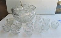 Glass punch bowl set with 12 glasses and plastic