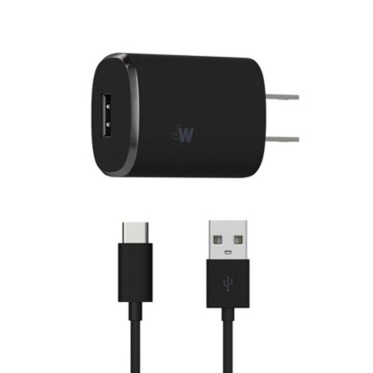 USB-A Charger with 6' Type-C Cable - Black