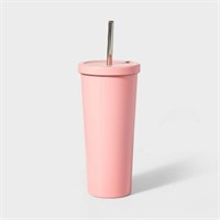 20oz Stainless Steel Tumbler with Straw - Pink