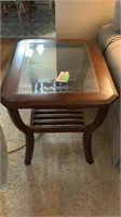Wood glass Side Table 24” T x 24” W x 30” D