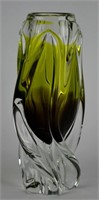 Art Glass Vase, Green and Clear Swirl