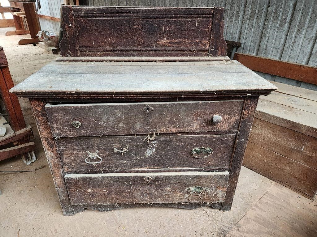 3 Drawer Oak Dresser Base with Backsplash