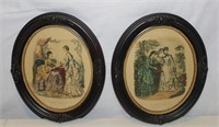 pair antique oval pictures