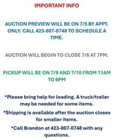 Important Auction Info